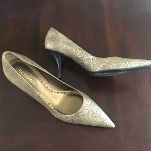 BCBG Gold Brocade Heels